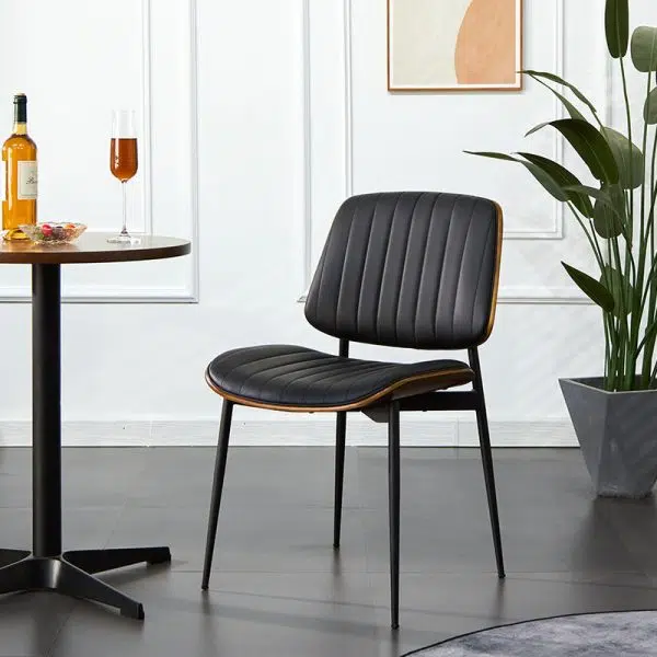 Modern Minimalist Rectangular Leather Wood Steel Chair Backrest Armless For Living Room - Image 11