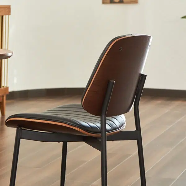 Modern Minimalist Rectangular Leather Wood Steel Chair Backrest Armless For Living Room - Image 12