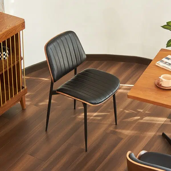 Modern Minimalist Rectangular Leather Wood Steel Chair Backrest Armless For Living Room - Image 13