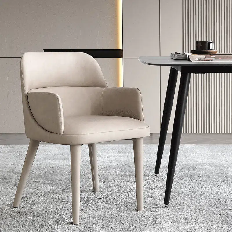 DFM-Chair-FH00347-1.jpg Modern Minimalist Rectangular Leather Steel Chair Backrest Armrest For Living Room - Image 1