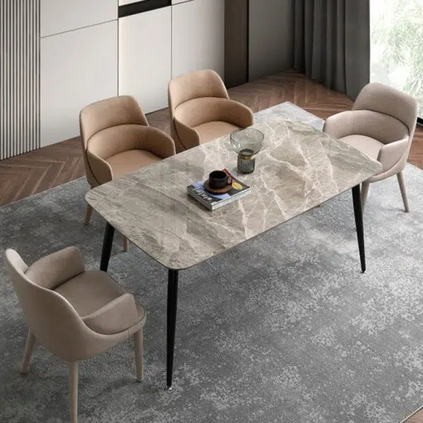 Modern Minimalist Rectangular Leather Steel Chair Backrest Armrest For Living Room - Image 3