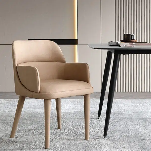 Modern Minimalist Rectangular Leather Steel Chair Backrest Armrest For Living Room - Image 2