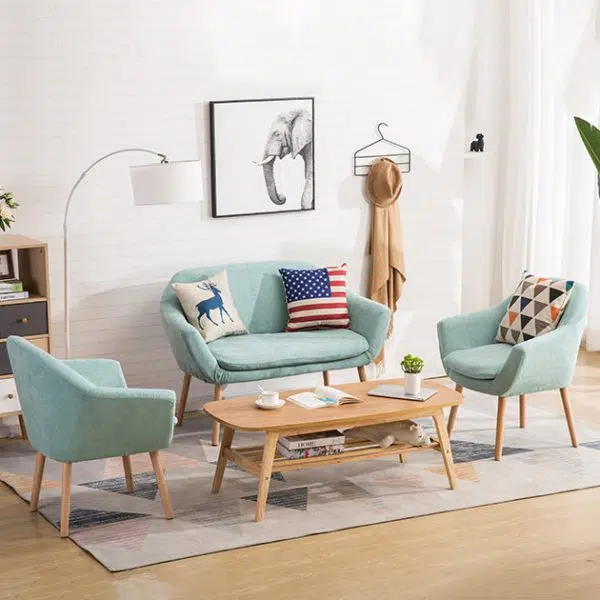 Contemporary Scandinavian Rectangular Fabric Wood Chair Backrest Armrest For Living Room - Image 14