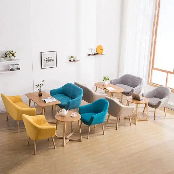 Contemporary Scandinavian Rectangular Fabric Wood Chair Backrest Armrest For Living Room - Image 17