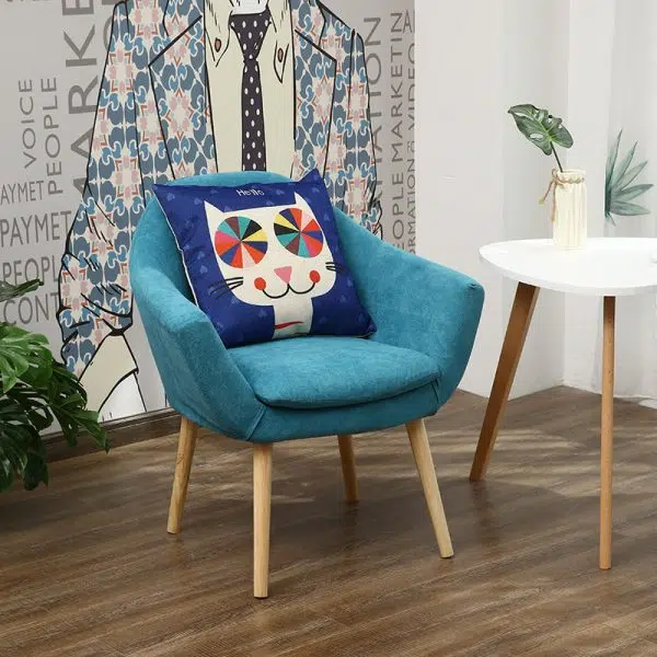 Contemporary Scandinavian Rectangular Fabric Wood Chair Backrest Armrest For Living Room - Image 2