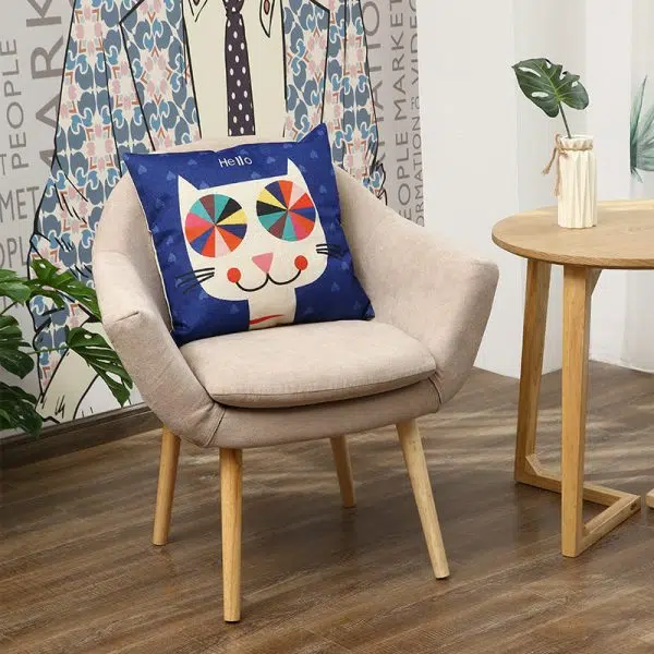 Contemporary Scandinavian Rectangular Fabric Wood Chair Backrest Armrest For Living Room - Image 3