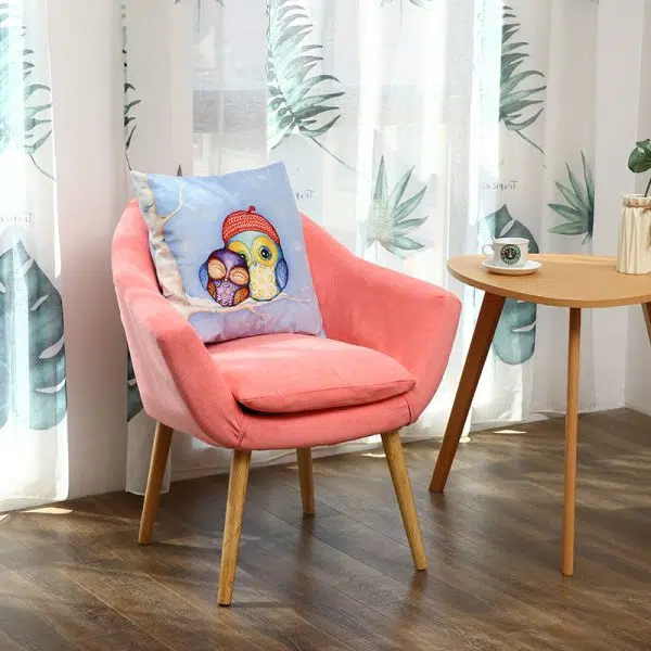 Contemporary Scandinavian Rectangular Fabric Wood Chair Backrest Armrest For Living Room - Image 6