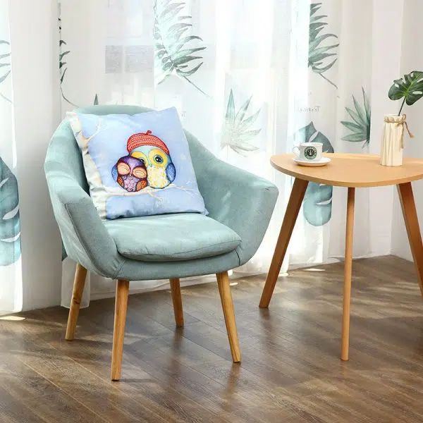 Contemporary Scandinavian Rectangular Fabric Wood Chair Backrest Armrest For Living Room - Image 7