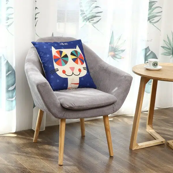 Contemporary Scandinavian Rectangular Fabric Wood Chair Backrest Armrest For Living Room - Image 8