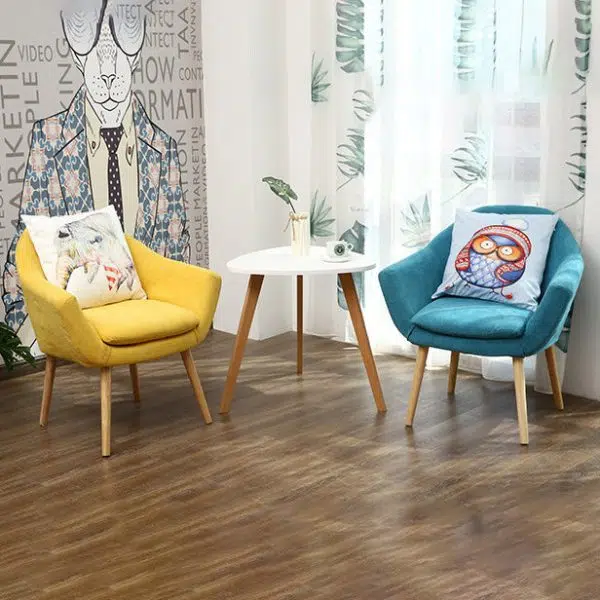 Contemporary Scandinavian Rectangular Fabric Wood Chair Backrest Armrest For Living Room - Image 11