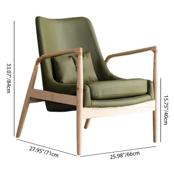 Contemporary Nordic Rectangular Wood Leather Accent Chair Backrest Armrest For Living Room - Image 4