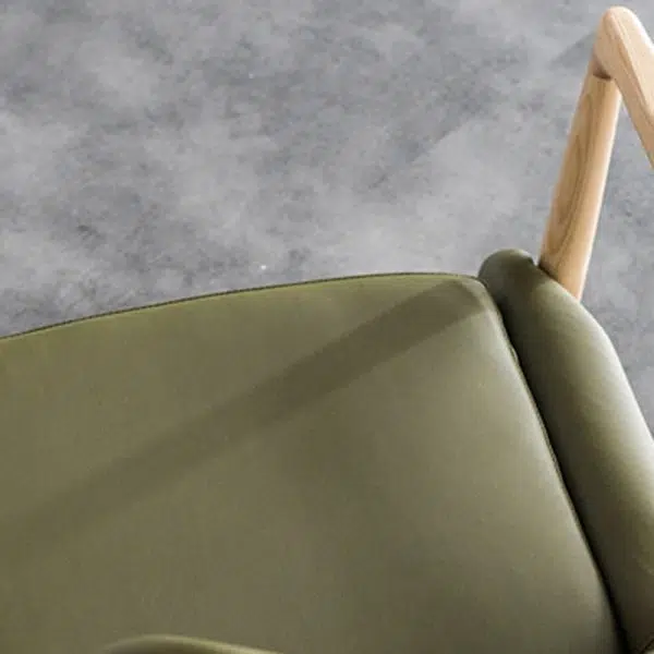 Contemporary Nordic Rectangular Wood Leather Accent Chair Backrest Armrest For Living Room - Image 5