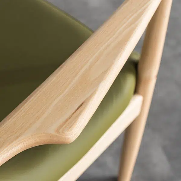 Contemporary Nordic Rectangular Wood Leather Accent Chair Backrest Armrest For Living Room - Image 9