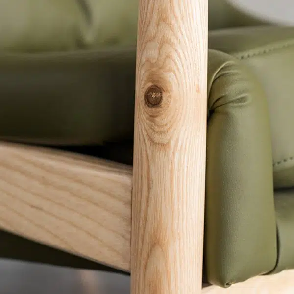 Contemporary Nordic Rectangular Wood Leather Accent Chair Backrest Armrest For Living Room - Image 10