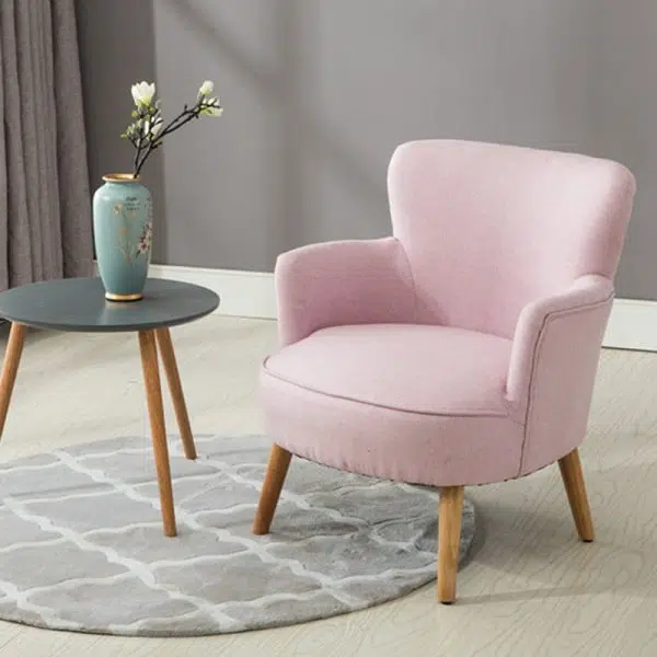 Modern Minimalist Square Wood Fabric Accent Chair Backrest Armrest For Living Room - Image 10