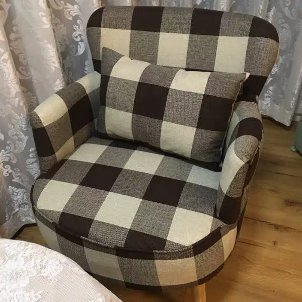 Modern Minimalist Square Wood Fabric Accent Chair Backrest Armrest For Living Room - Image 2