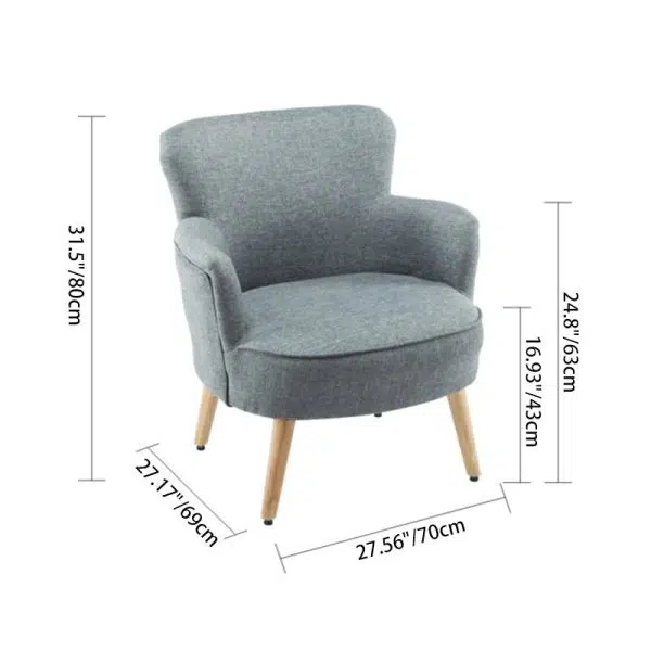 Modern Minimalist Square Wood Fabric Accent Chair Backrest Armrest For Living Room - Image 4