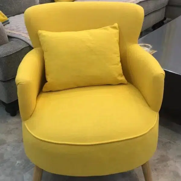 Modern Minimalist Square Wood Fabric Accent Chair Backrest Armrest For Living Room - Image 3