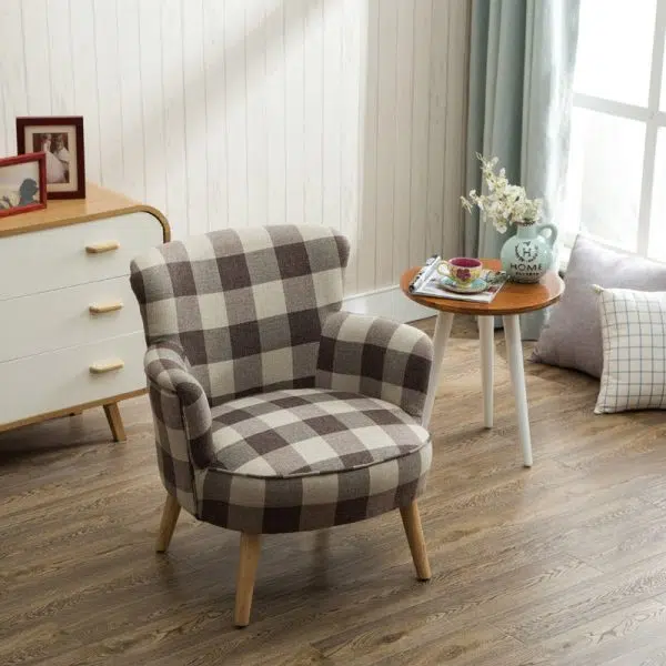 Modern Minimalist Square Wood Fabric Accent Chair Backrest Armrest For Living Room - Image 11