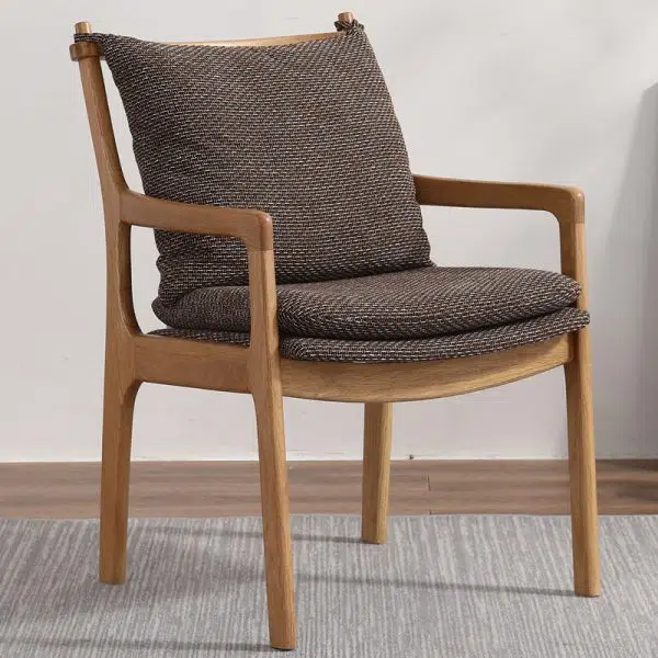 Contemporary Scandinavian Square Wood Fabric Chair Backrest Armrest For Living Room - Image 14