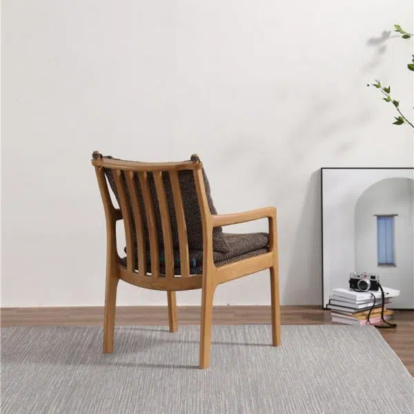 Contemporary Scandinavian Square Wood Fabric Chair Backrest Armrest For Living Room - Image 8