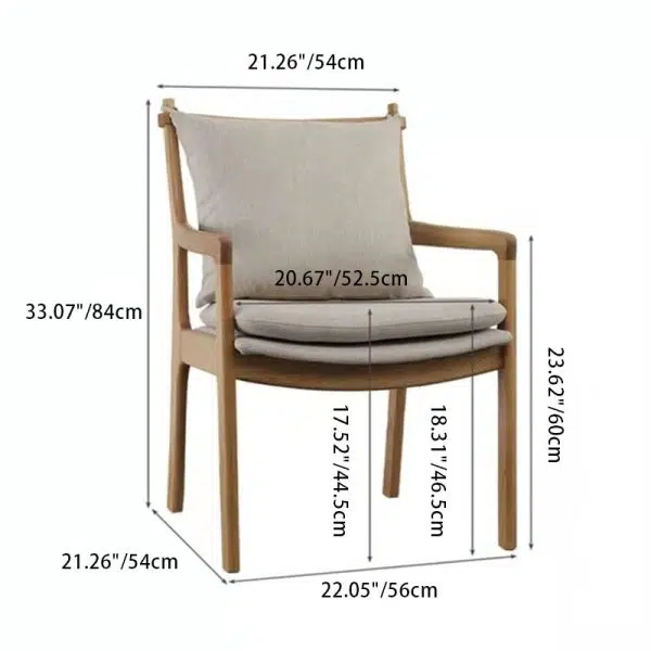 Contemporary Scandinavian Square Wood Fabric Chair Backrest Armrest For Living Room - Image 4
