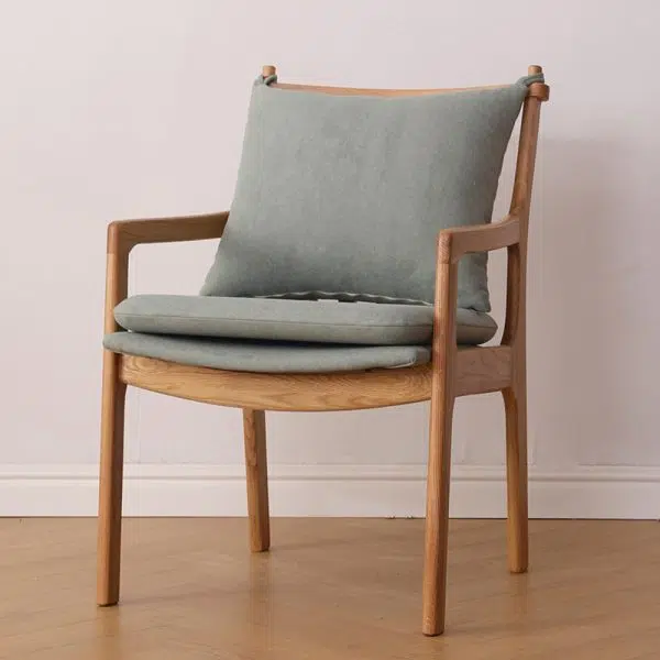 Contemporary Scandinavian Square Wood Fabric Chair Backrest Armrest For Living Room - Image 11