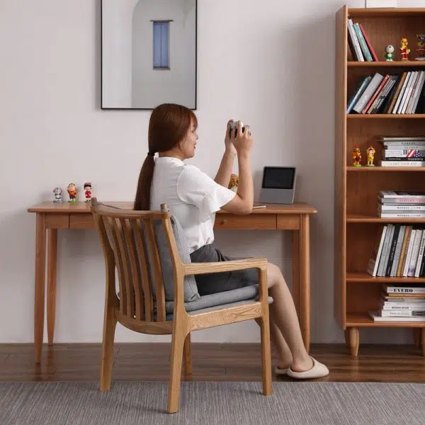 Contemporary Scandinavian Square Wood Fabric Chair Backrest Armrest For Living Room - Image 10