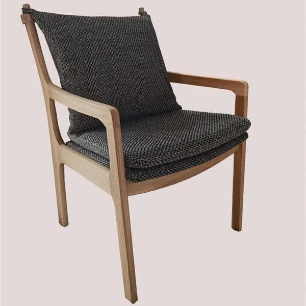 Contemporary Scandinavian Square Wood Fabric Chair Backrest Armrest For Living Room - Image 18