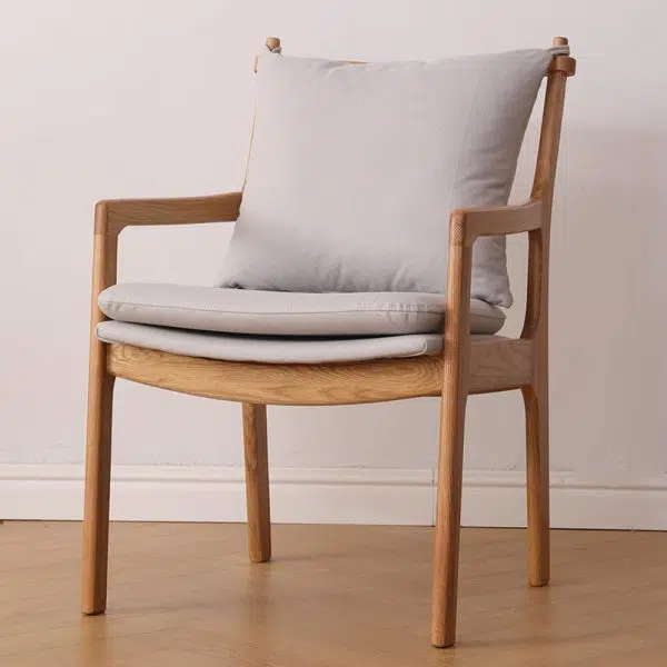 Contemporary Scandinavian Square Wood Fabric Chair Backrest Armrest For Living Room - Image 3