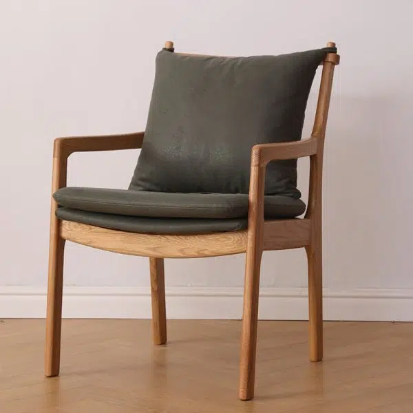 Contemporary Scandinavian Square Wood Fabric Chair Backrest Armrest For Living Room - Image 16