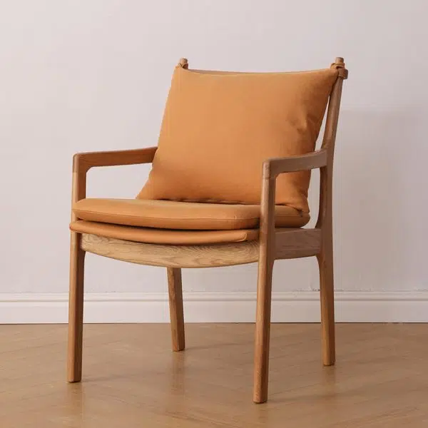 Contemporary Scandinavian Square Wood Fabric Chair Backrest Armrest For Living Room - Image 2