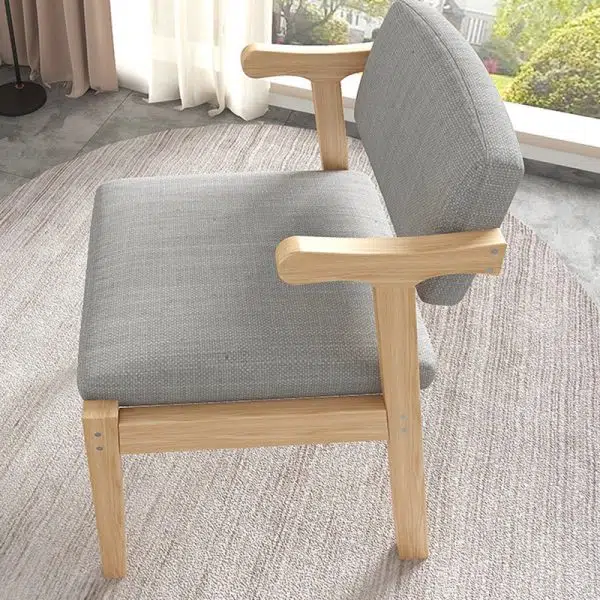 Contemporary Nordic Square Fabric Wood Chair Backrest Armrest For Living Room - Image 6