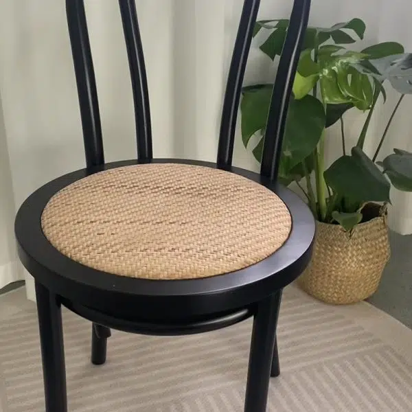Traditional Vintage Round Wood Rattan Chair Backrest Armless For Living Room - Image 5