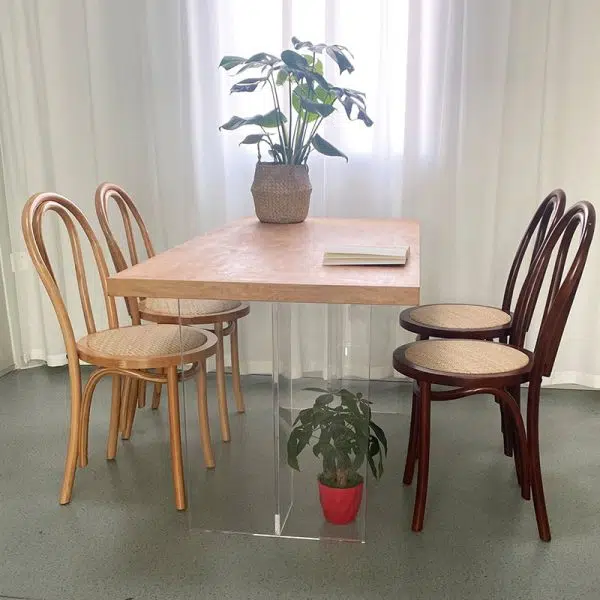 Traditional Vintage Round Wood Rattan Chair Backrest Armless For Living Room - Image 10