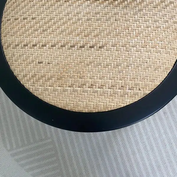 Traditional Vintage Round Wood Rattan Chair Backrest Armless For Living Room - Image 6