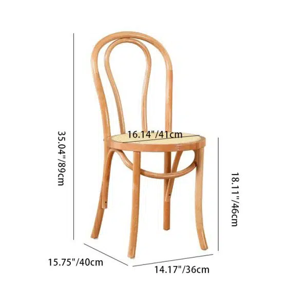 Traditional Vintage Round Wood Rattan Chair Backrest Armless For Living Room - Image 4