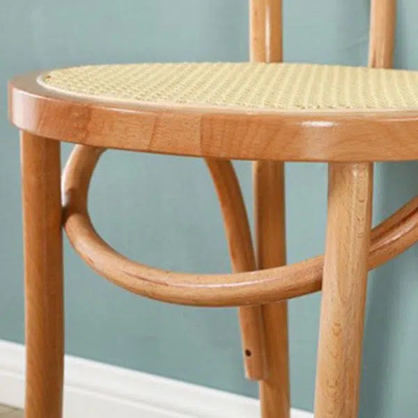 Traditional Vintage Round Wood Rattan Chair Backrest Armless For Living Room - Image 9