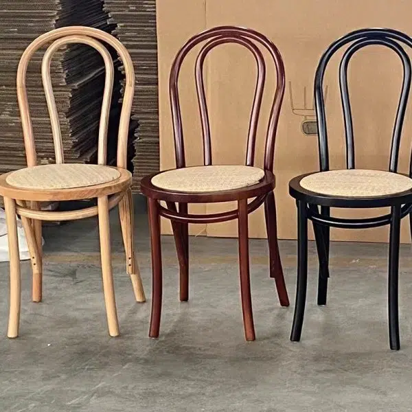 Traditional Vintage Round Wood Rattan Chair Backrest Armless For Living Room - Image 13