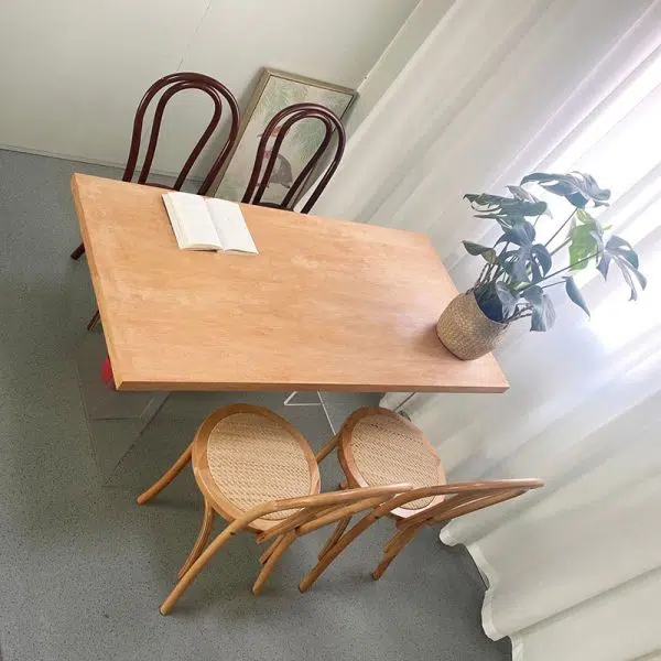 Traditional Vintage Round Wood Rattan Chair Backrest Armless For Living Room - Image 11