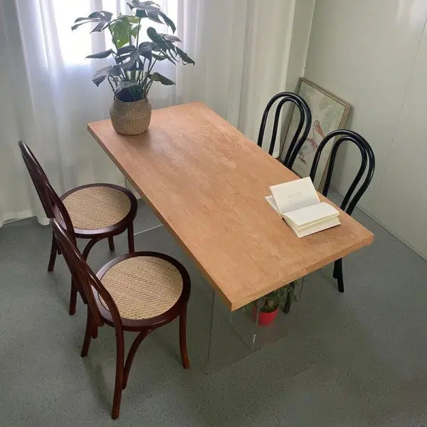 Traditional Vintage Round Wood Rattan Chair Backrest Armless For Living Room - Image 12