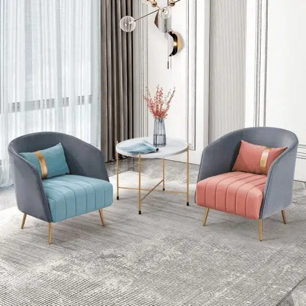 Modern Transitional Oval Iron Fabric Chair Backrest Armrest For Living Room - Image 16