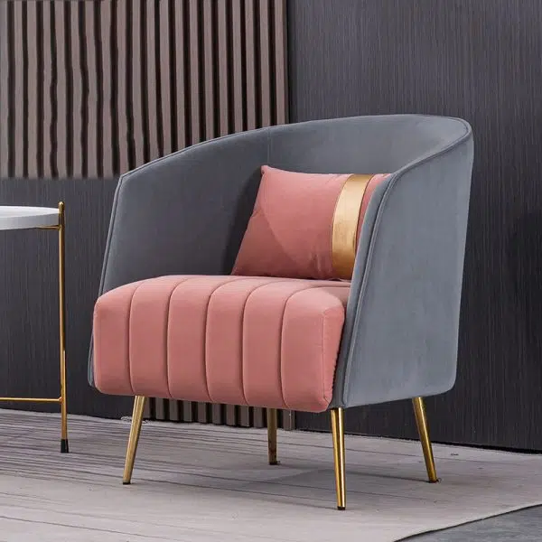 Modern Transitional Oval Iron Fabric Chair Backrest Armrest For Living Room - Image 2