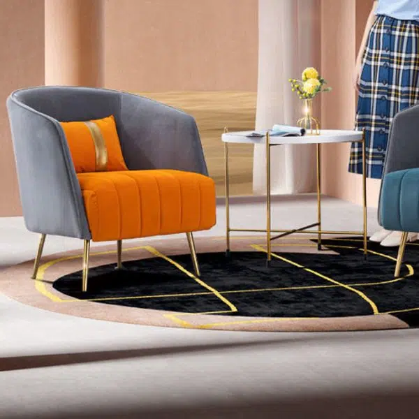 Modern Transitional Oval Iron Fabric Chair Backrest Armrest For Living Room - Image 13