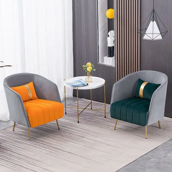 Modern Transitional Oval Iron Fabric Chair Backrest Armrest For Living Room - Image 14