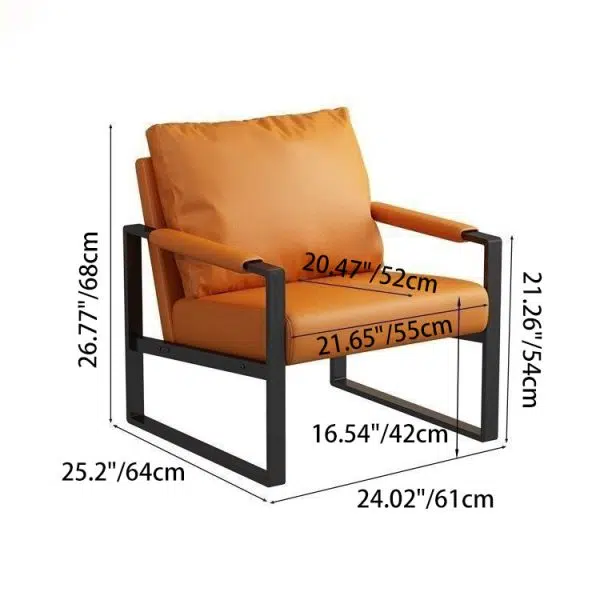 Modern Minimalist Rectangular Iron Leather Accent Chair Backrest Armrest For Living Room - Image 4