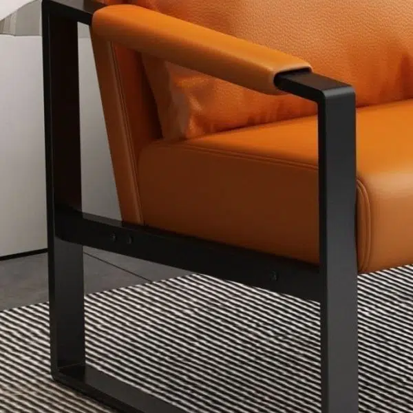 Modern Minimalist Rectangular Iron Leather Accent Chair Backrest Armrest For Living Room - Image 6