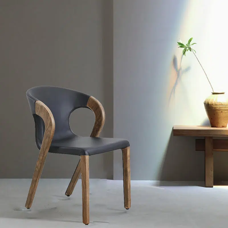 DFM-Chair-FH02020-1.jpg Contemporary Nordic Rectangular Wood Leather Chair Backrest Armless For Living Room - Image 1