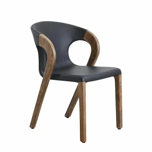 Contemporary Nordic Rectangular Wood Leather Chair Backrest Armless For Living Room - Image 6