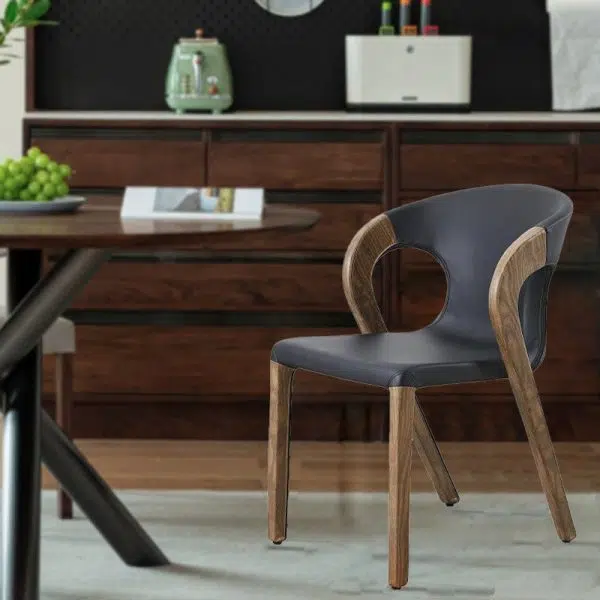 Contemporary Nordic Rectangular Wood Leather Chair Backrest Armless For Living Room - Image 2